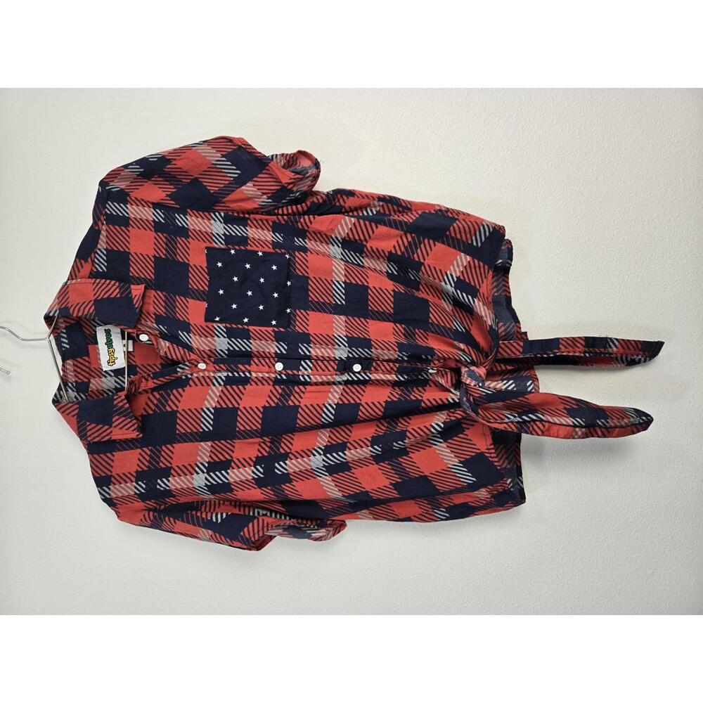 American USA Tipsy Elves Women's Plaid Tie Front Shirt - Large